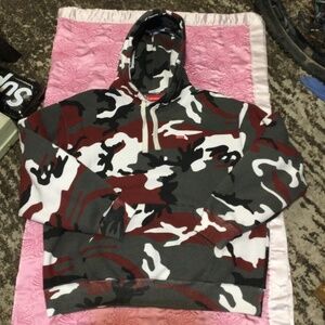 SUPREME :Red Camo box drawcord hooded sweatshirt SIZE : LARGE